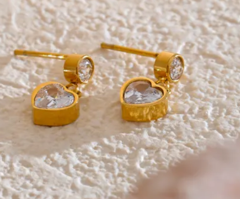 CZ Heart Drop Earrings