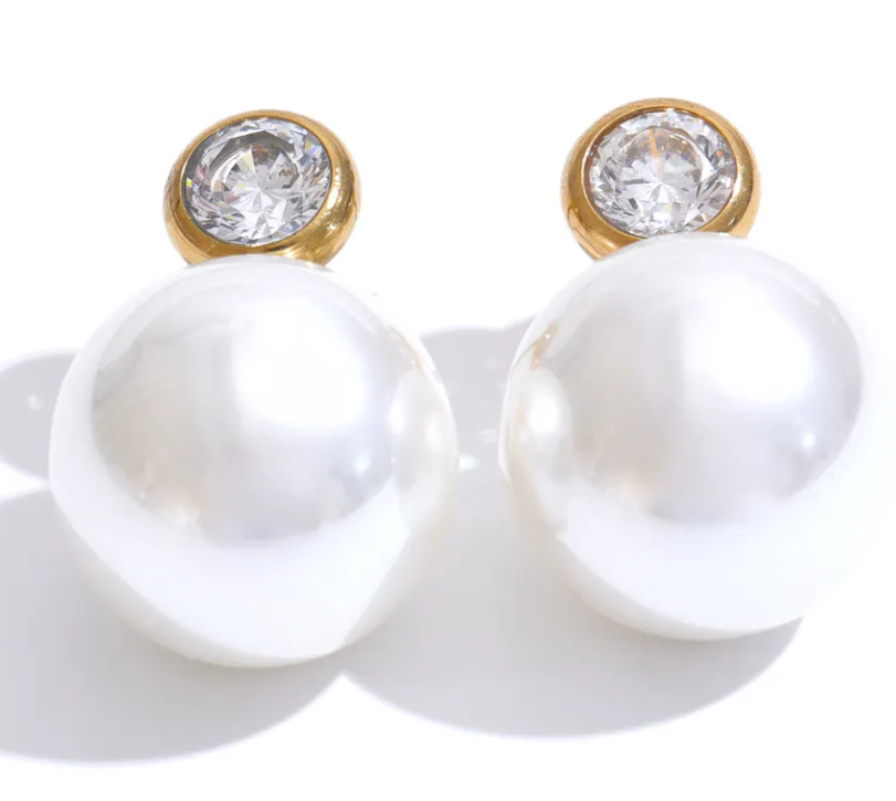 CZ Large Pearl Stud
