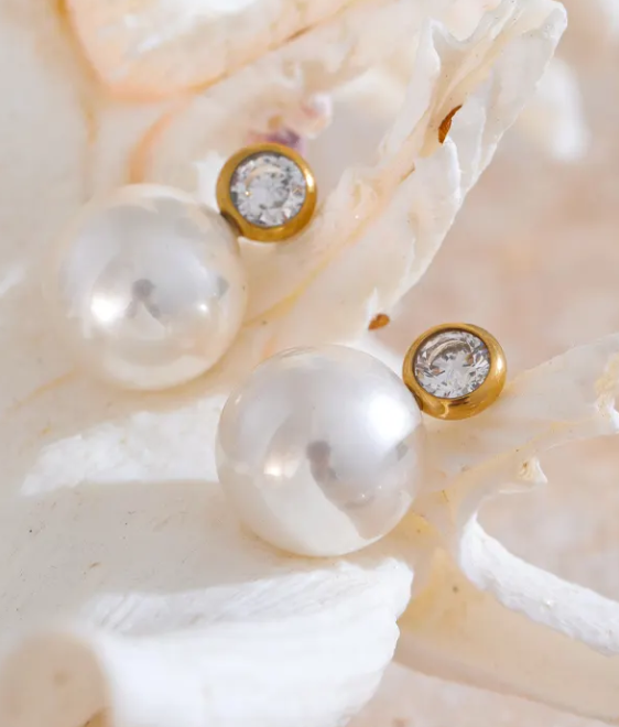 CZ Large Pearl Stud
