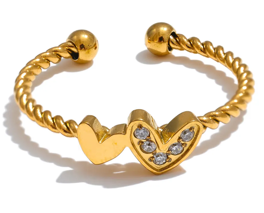 Dainty 2 Hearts Open Ring