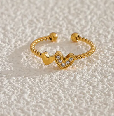 Dainty 2 Hearts Open Ring