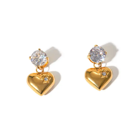 Diamond Heart Drop Earrings