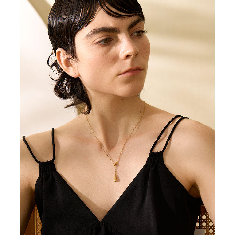 Golden Raindrop Lariat Necklace