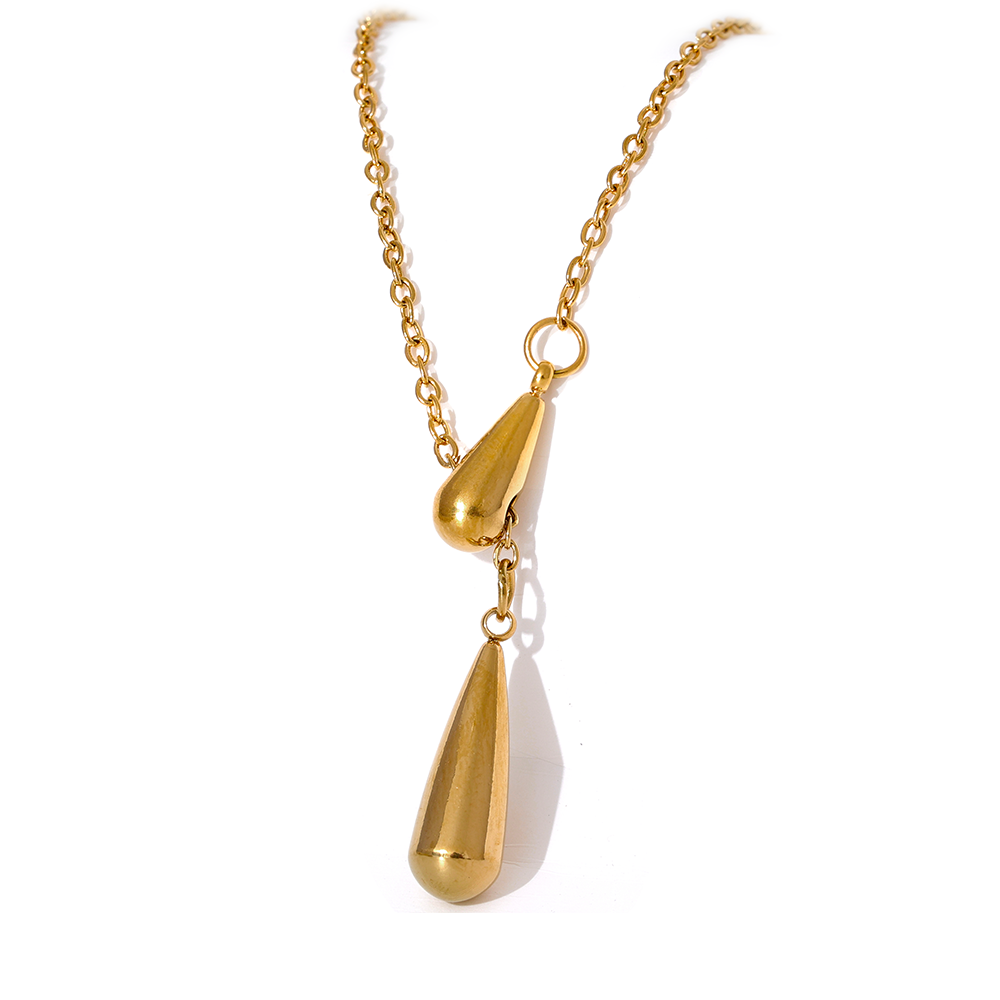 Golden Raindrop Lariat Necklace
