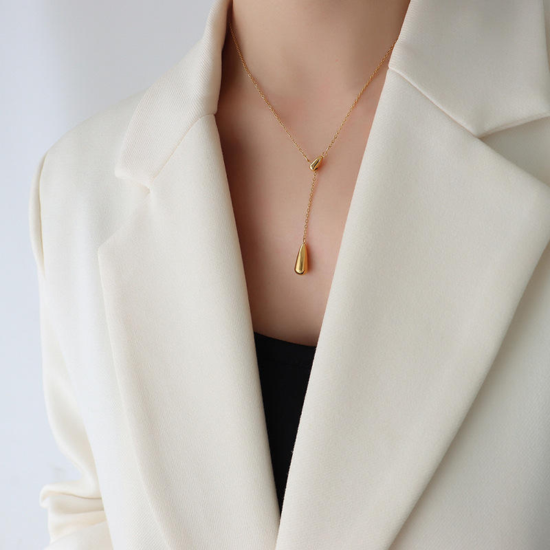Golden Raindrop Lariat Necklace