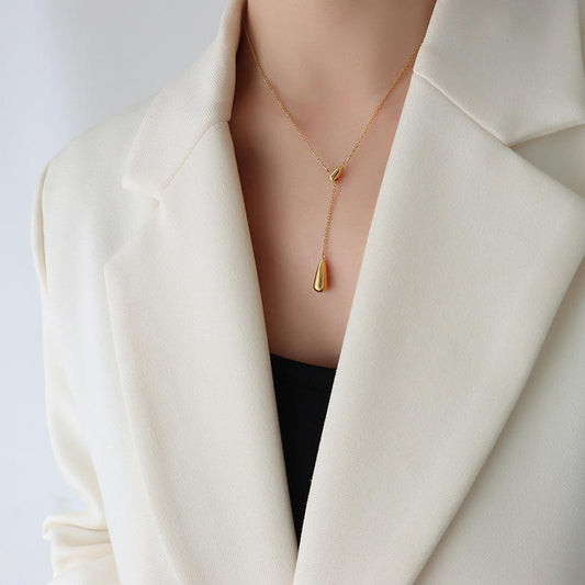 Golden Raindrop Lariat Necklace