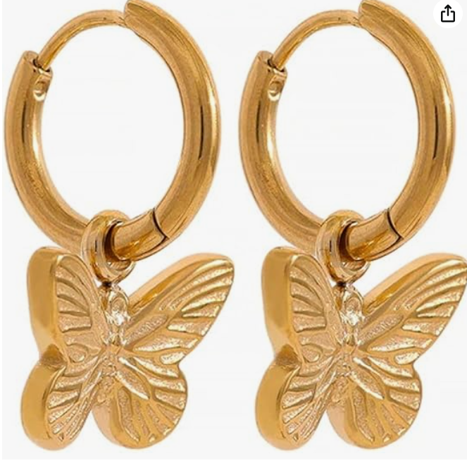 Butterfly pendant hoop earrings