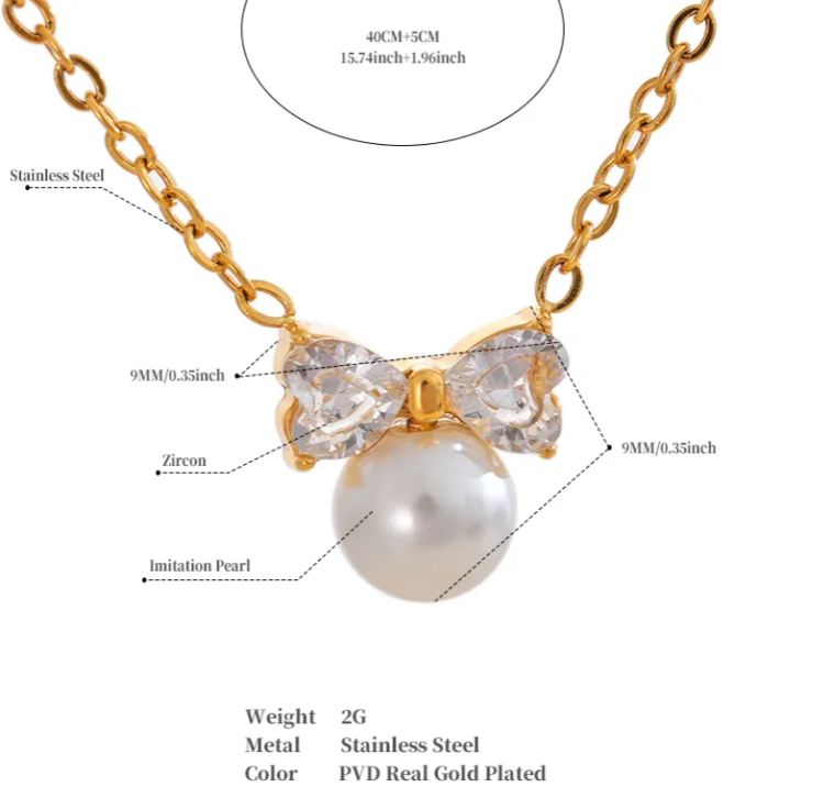 Zircon Bow With Pearl Necklace