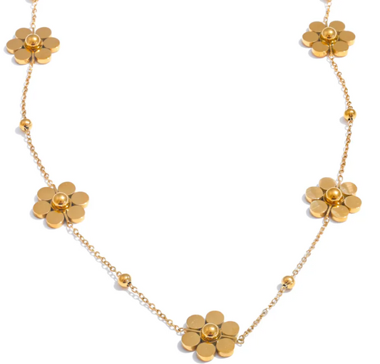 Golden Flowered Chain Necklace