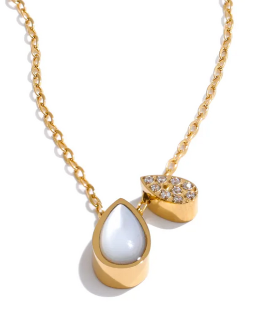 Shell And Zircon Teardrop Pendant Necklace