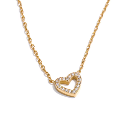 Dainty hollow rhinestone heart pendant necklace