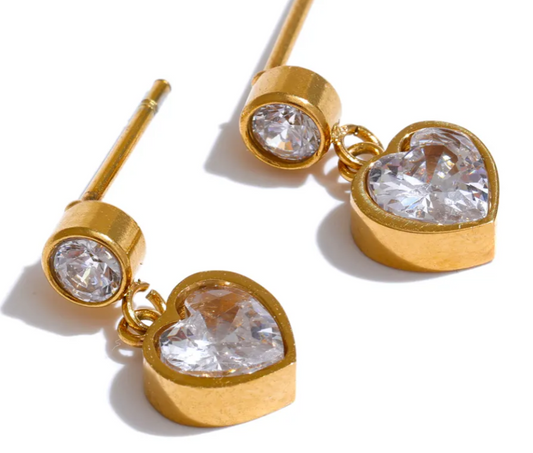CZ Heart Drop Earrings