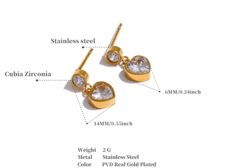CZ Heart Drop Earrings
