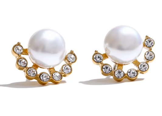 Pearl On Zircon Flower Studs