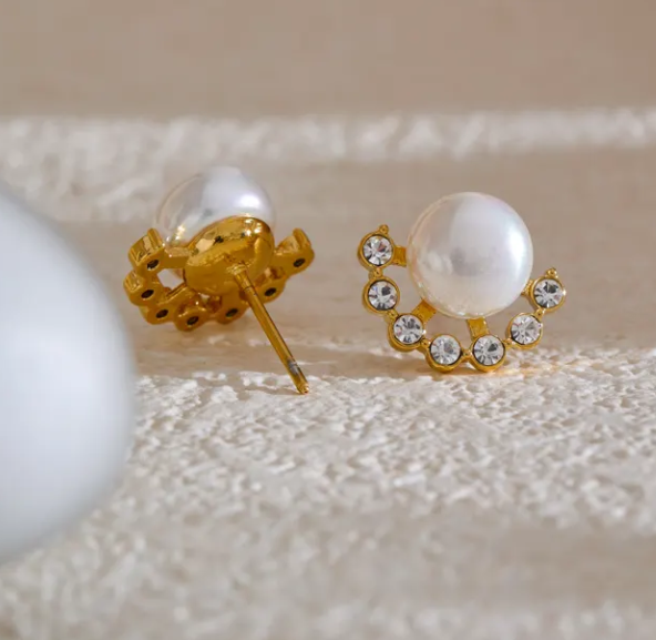 Pearl On Zircon Flower Studs