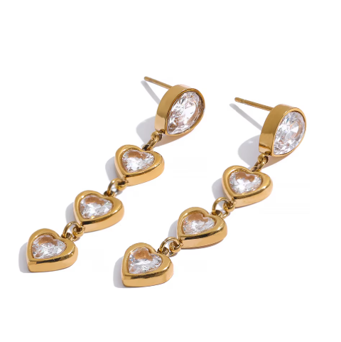 CZ Heart Dangle Earrings