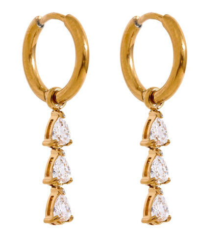 CZ water drop hoop earrings