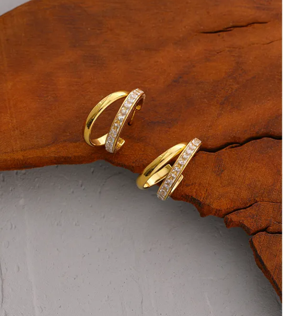Half Gold Half CZ Huggie