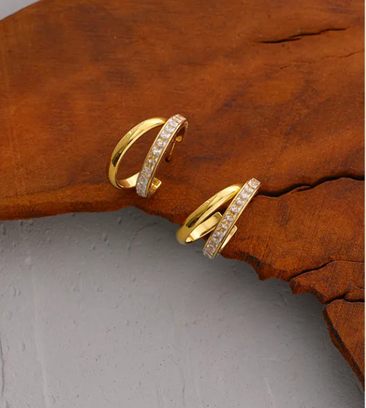 Half Gold Half CZ Huggie