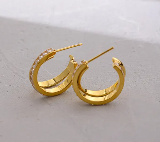 Half Gold Half CZ Huggie
