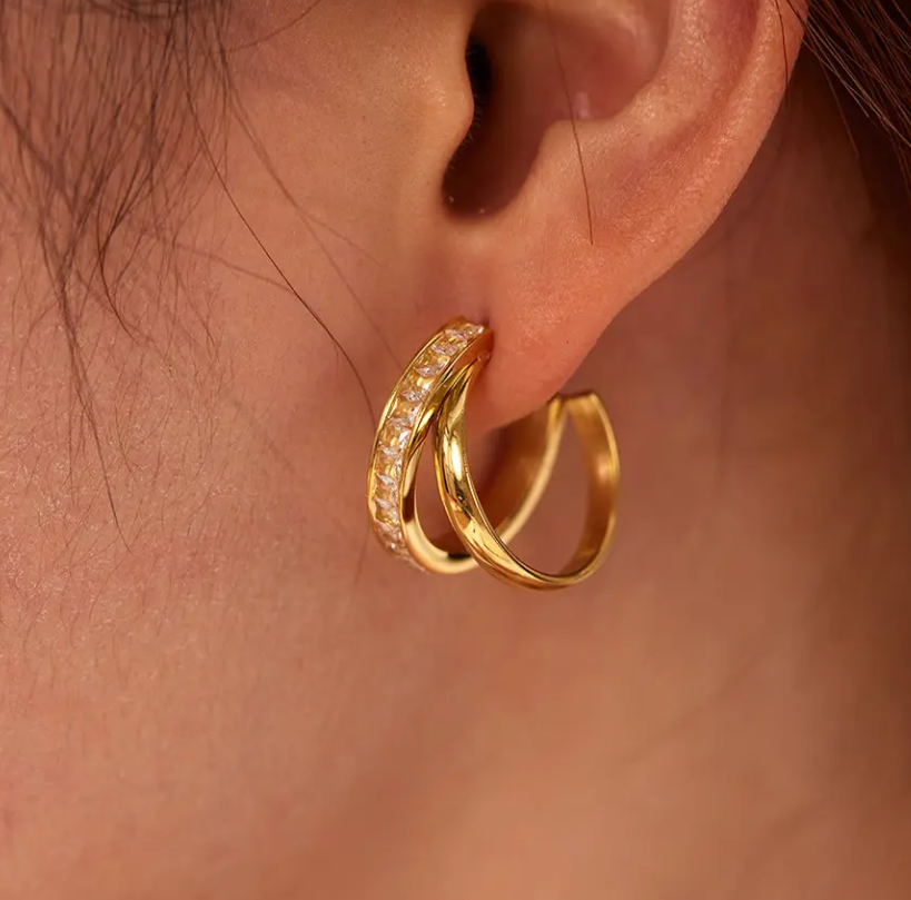 Half Gold Half CZ Huggie
