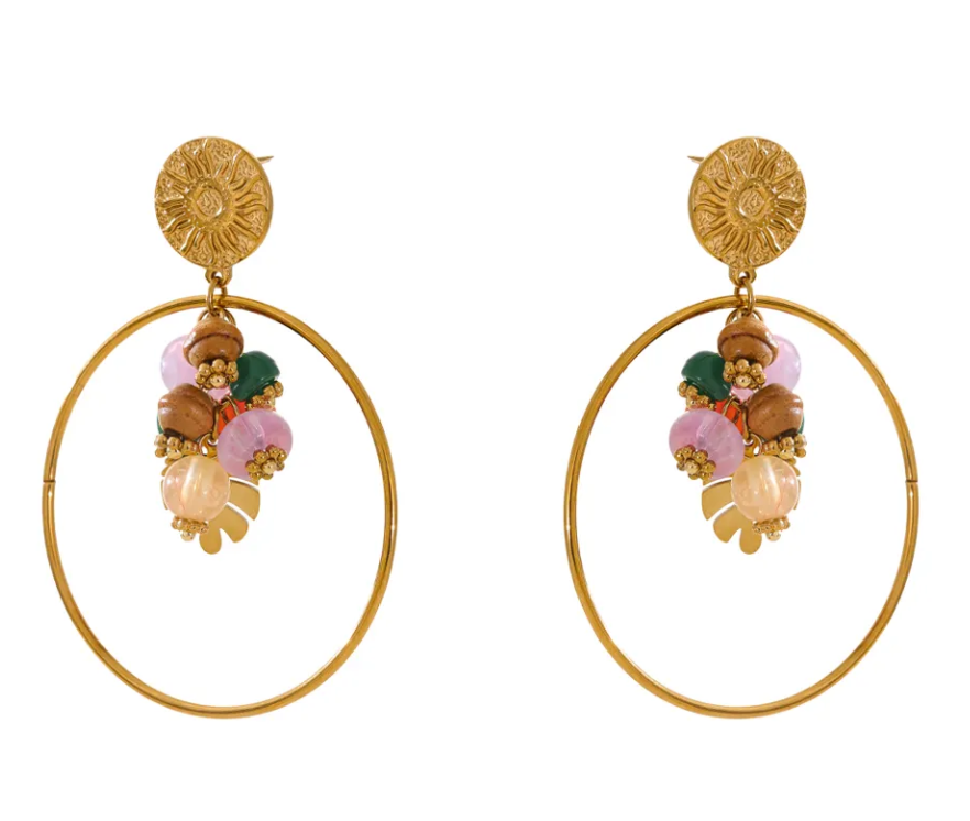 Multi Colour Stone Circle Drop Earring