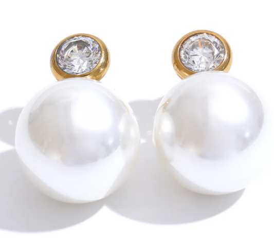 CZ Large Pearl Stud