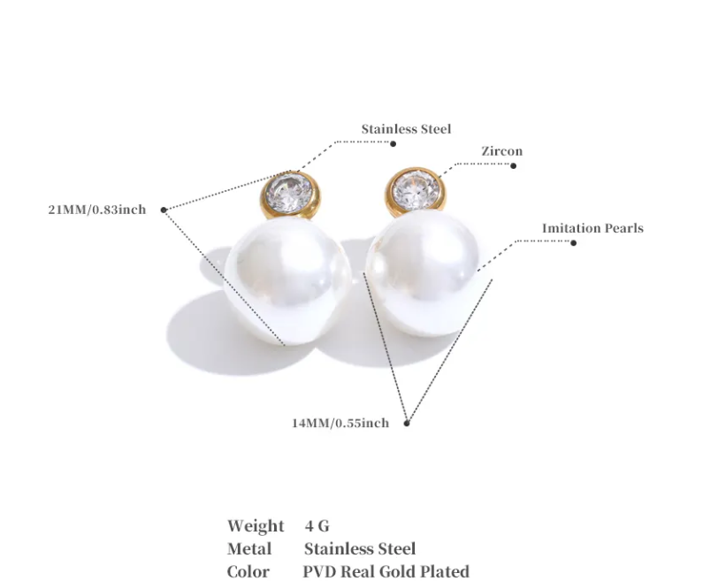 CZ Large Pearl Stud