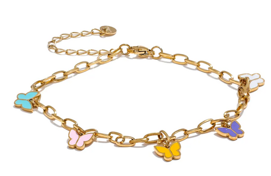 Enamel Butterfly Drop Chain Bracelet