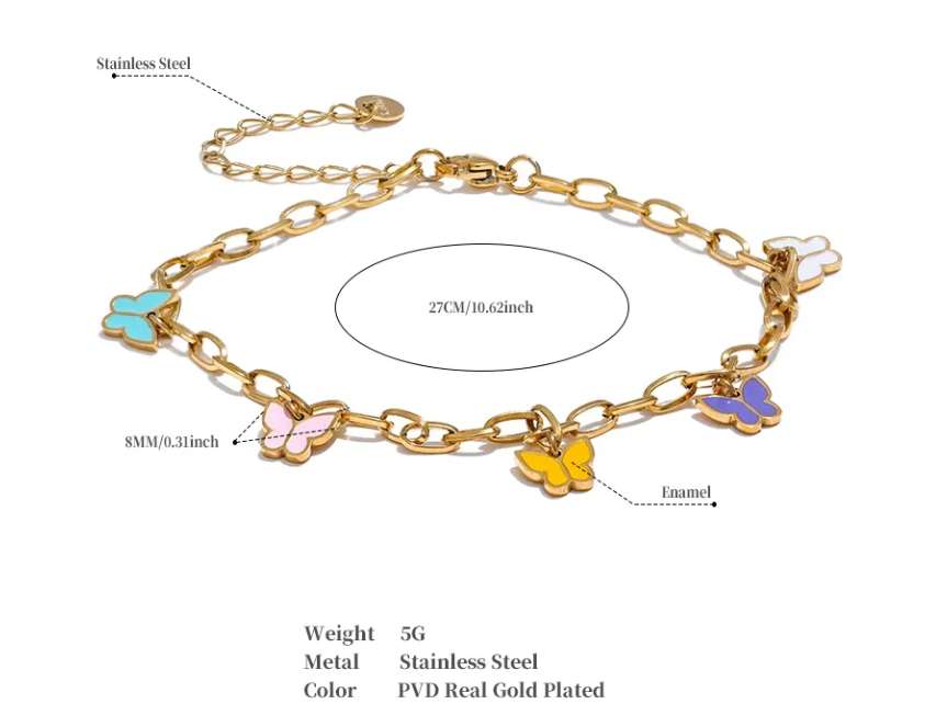Enamel Butterfly Drop Chain Bracelet
