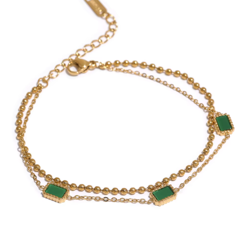 Green rectangle double chain bracelet