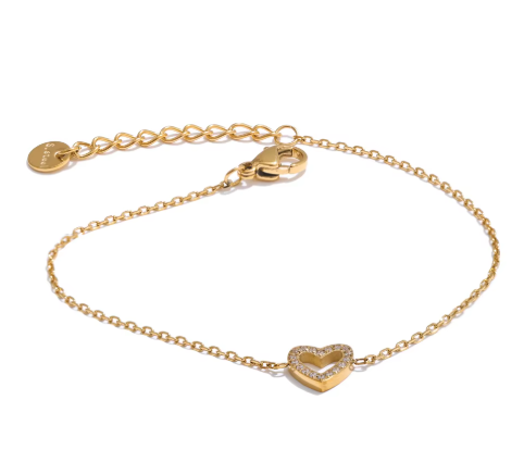 Rhinestone hollow heart chain bracelet