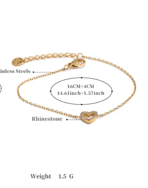 Rhinestone hollow heart chain bracelet