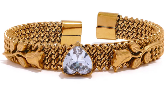 CZ Heart Cuff Bracelet