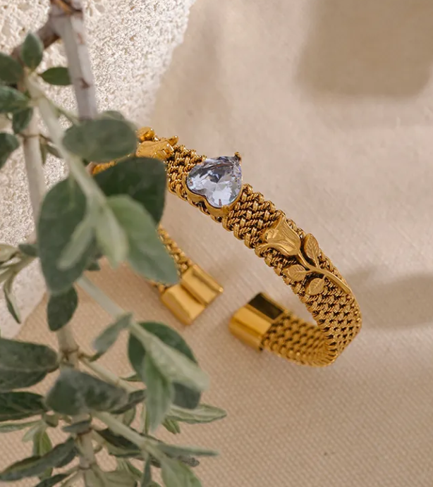 CZ Heart Cuff Bracelet