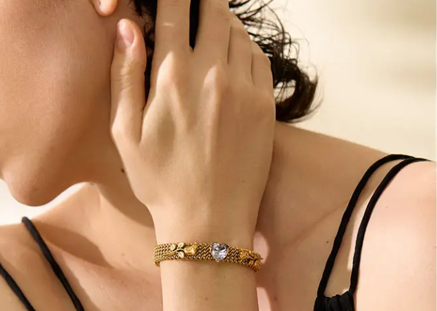 CZ Heart Cuff Bracelet