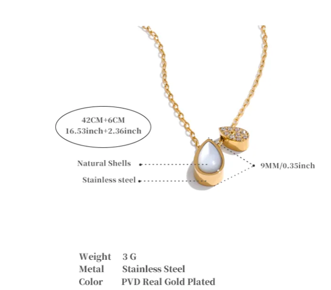 Shell And Zircon Teardrop Pendant Necklace