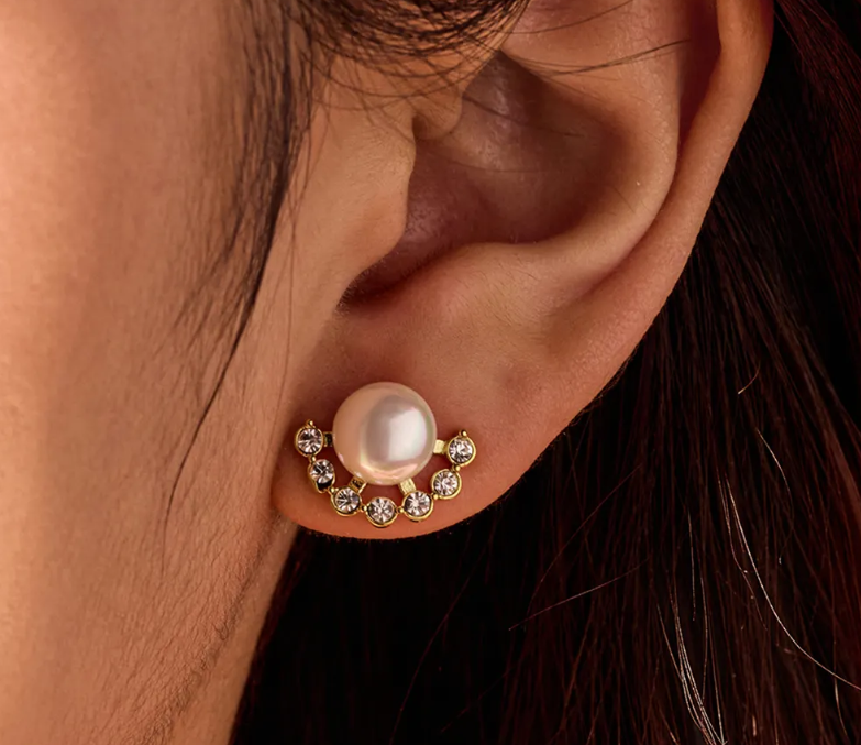 Pearl On Zircon Flower Studs