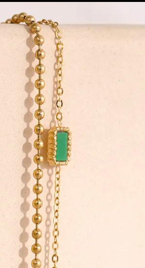 Green rectangle double chain bracelet
